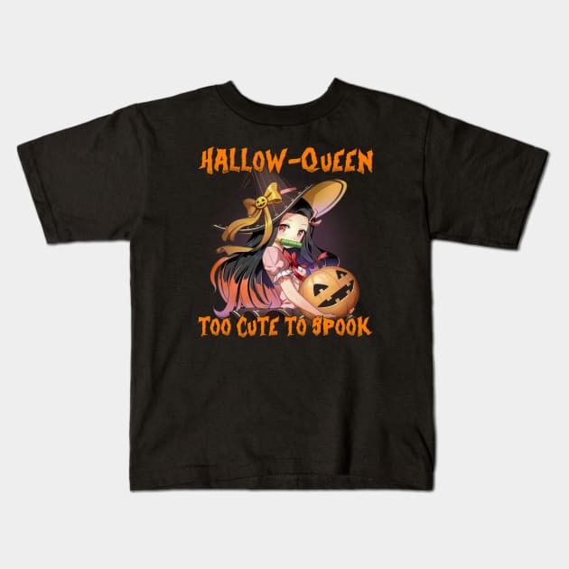Funny Halloween Puns Anime Hallow Queen Too Cute to Spook Kids T-Shirt by clvndesign